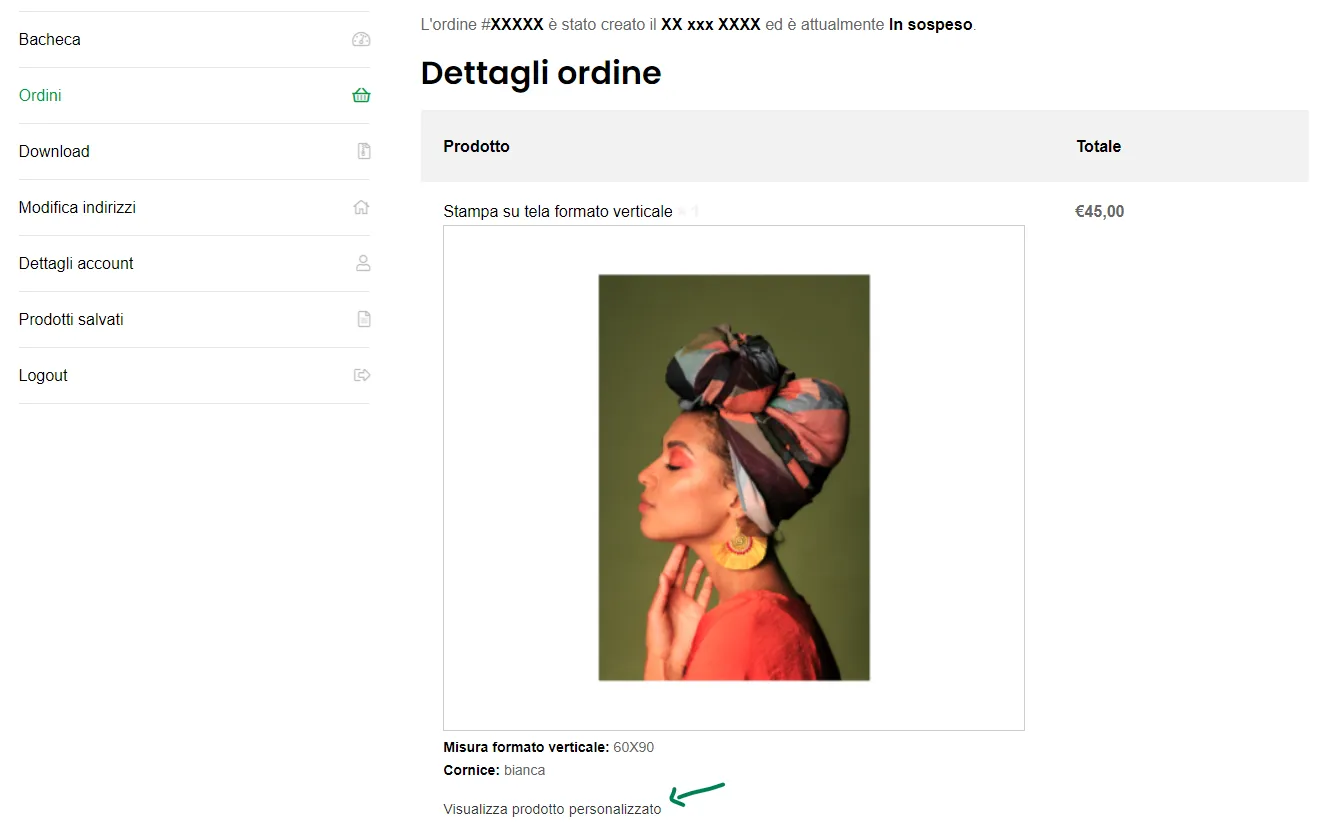 Collegamento a stampa personalizzata da ordine