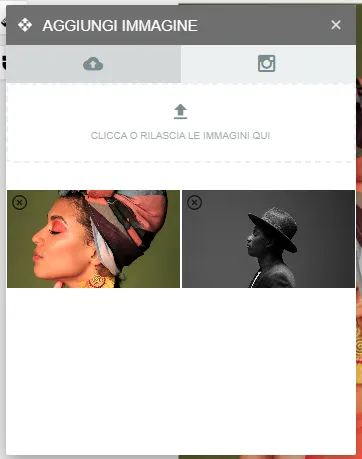 Finestra popup per l'importazione delle immagini