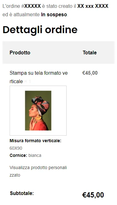 Collegamento a stampa personalizzata da ordine (mobile)