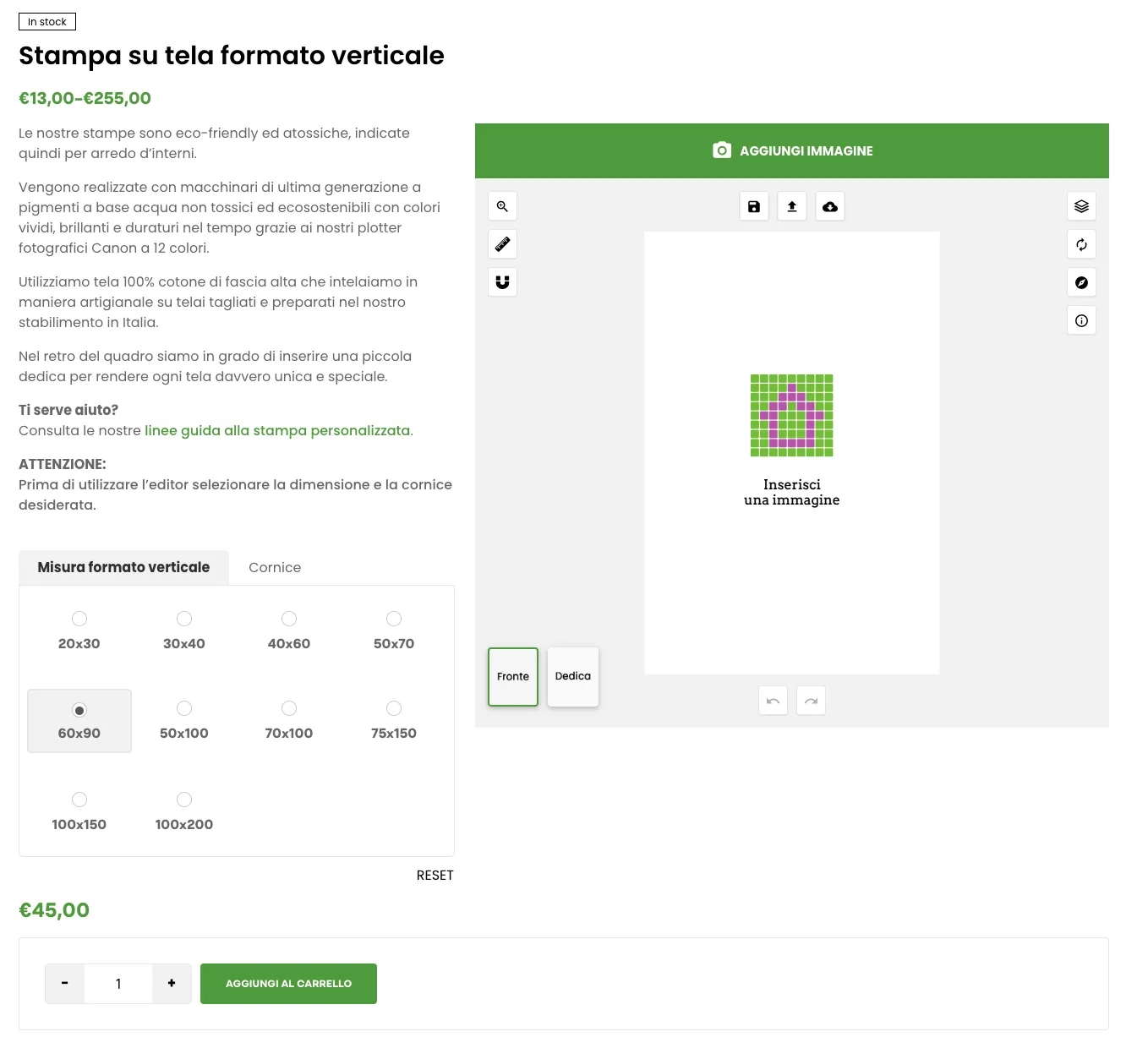 Pagina per la creazione di una stampa personalizzata in formato by CasaPixel