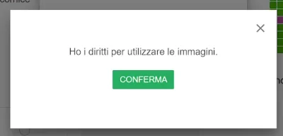 Popup conferma diritti d’utilizzo immagine.